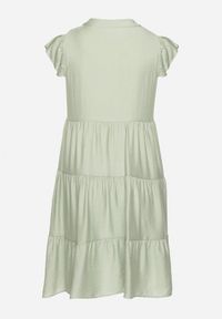 Born2be - Jasnozielona Sukienka o Rozkloszowanym Kroju z Dekoltem w Serek Meverina. Okazja: na co dzień. Typ kołnierza: dekolt w serek. Kolor: zielony. Długość rękawa: krótki rękaw. Wzór: aplikacja. Typ sukienki: rozkloszowane, proste. Styl: casual, elegancki #5