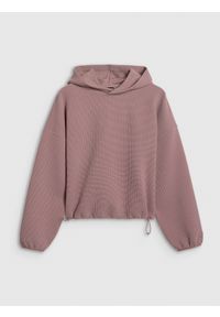 4f - 4F Bluza dresowa z waflowej dzianiny damska - brązowa XXL. Kolor: brązowy. Materiał: dresówka, dzianina