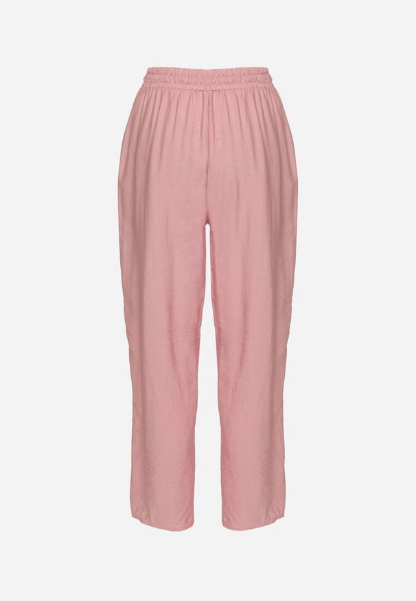 Born2be - Różowe Spodnie z Bawełną i Wiązaniem Maiovelle. Okazja: na co dzień. Stan: podwyższony. Kolor: różowy. Materiał: bawełna. Długość: długie. Styl: elegancki, casual, klasyczny