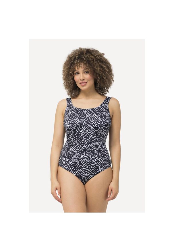 ULLA POPKEN - Damskie Kostium kąpielowy linie bez miękkich miseczek pas pod biustem. Kolekcja: plus size. Kolor: czarny. Materiał: poliester, materiał, elastan