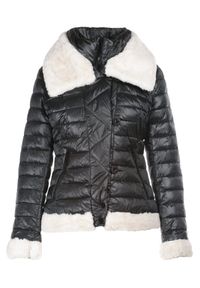 Born2be - Szara Kurtka Jennivien. Typ kołnierza: kołnierzyk stójkowy. Kolor: szary. Materiał: tkanina, futro. Długość: krótkie. Wzór: aplikacja #3