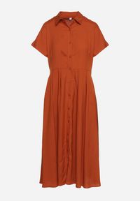 Born2be - Pomarańczowa Koszulowa Sukienka z Lnem i Wiskozą Ircilla. Okazja: na spacer. Kolor: pomarańczowy. Materiał: wiskoza, len. Długość rękawa: krótki rękaw. Sezon: lato. Typ sukienki: koszulowe #5