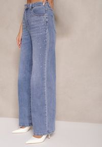 Renee - Niebieskie Szerokie Jeansy z Bawełną High Waist Assemi. Okazja: na co dzień. Stan: podwyższony. Kolor: niebieski. Wzór: aplikacja. Styl: casual