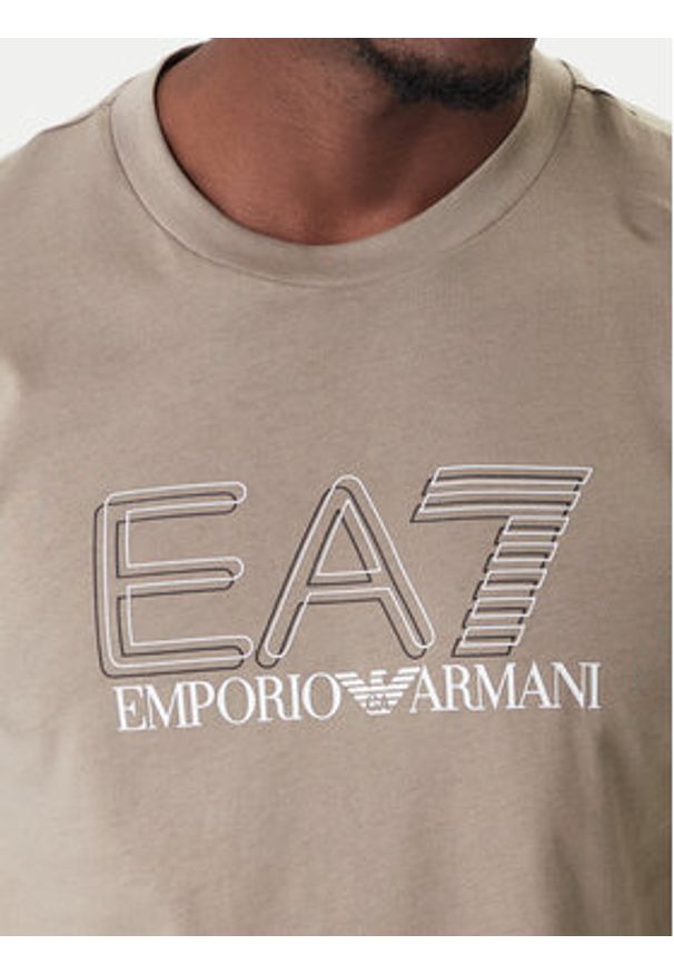 EA7 Emporio Armani T-Shirt 7M001307 AF10375 U6167 Beżowy Regular Fit. Kolor: beżowy. Materiał: bawełna