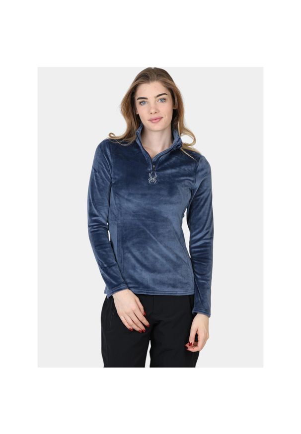 Sweter damski Spyder Shimmer Bug HZ. Typ kołnierza: polo. Kolor: niebieski. Materiał: polar. Wzór: aplikacja. Sport: turystyka piesza