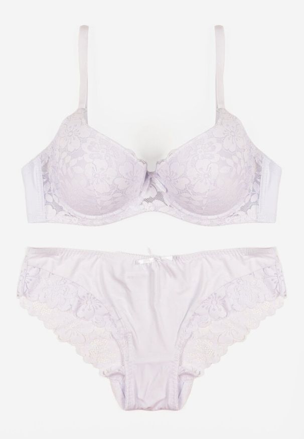 Born2be - Biały Komplet Biustonosz i Majtki Typu Figi Ozdobiony Koronką Ezivane. Kolor: biały. Materiał: koronka. Wzór: aplikacja, koronka