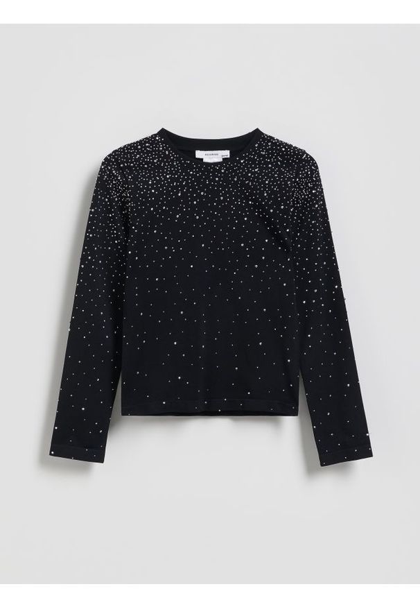Reserved - Bluzka z cyrkoniami - czarny. Kolor: czarny. Materiał: dzianina