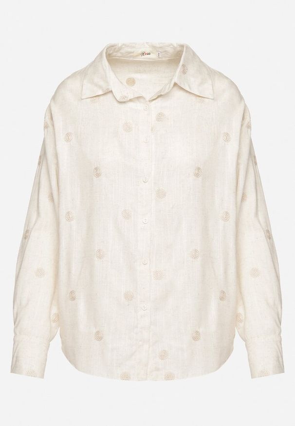 Born2be - Beżowa Koszula z Wiskozą i Lnem Ozdobiona Haftem Lisarena. Okazja: na co dzień. Typ kołnierza: kołnierzyk klasyczny. Kolor: beżowy. Materiał: wiskoza, len. Długość rękawa: długi rękaw. Długość: długie. Wzór: haft, aplikacja. Styl: casual, klasyczny, elegancki