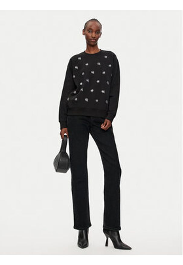 Karl Lagerfeld - KARL LAGERFELD Bluza 246W1800 Czarny Regular Fit. Typ kołnierza: dekolt w karo. Kolor: czarny. Materiał: bawełna