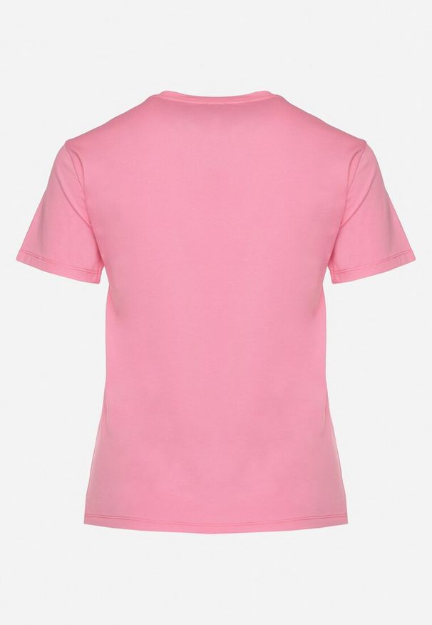Born2be - Różowy T-shirt Bawełniany Ozdobiony Cekinami Lirenell. Okazja: do pracy, na co dzień. Kolor: różowy. Materiał: bawełna. Wzór: aplikacja. Styl: glamour, casual, klasyczny