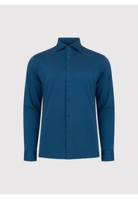 Pako Lorente - PAKO LORENTE - Granatowa dzianinowa koszula męska. Typ kołnierza: kołnierzyk włoski. Kolor: niebieski. Materiał: dzianina. Długość rękawa: długi rękaw. Długość: długie. Wzór: melanż #5