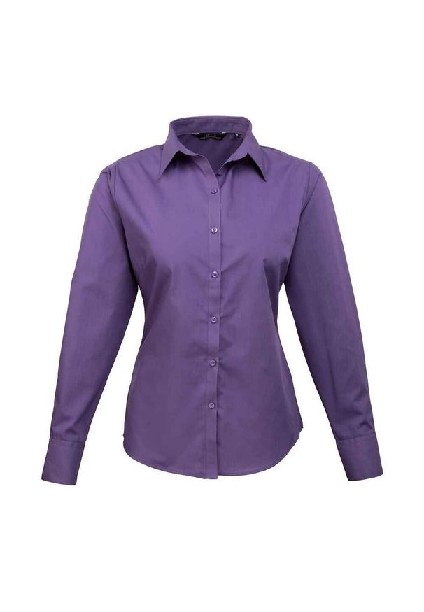 PREMIER - Bluzka Damska Z Długim Rękawem Z Popeliny. Okazja: na co dzień. Kolor: fioletowy. Długość rękawa: długi rękaw. Długość: długie. Styl: casual
