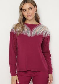 Born2be - Fioletowy Sweter z Wiskozą Cekinami i Koralikami Nevalanna. Okazja: na spotkanie biznesowe. Kolor: fioletowy. Materiał: wiskoza. Styl: wizytowy, biznesowy, klasyczny