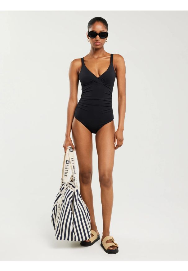 Big-Star - Kostium kąpielowy jednoczęściowy czarny Sallsa 906. Kolor: czarny. Materiał: materiał. Wzór: nadruk