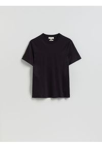 Reserved - T-shirt regular fit z lyocellem - ciemnofioletowy. Kolor: fioletowy. Materiał: bawełna #1