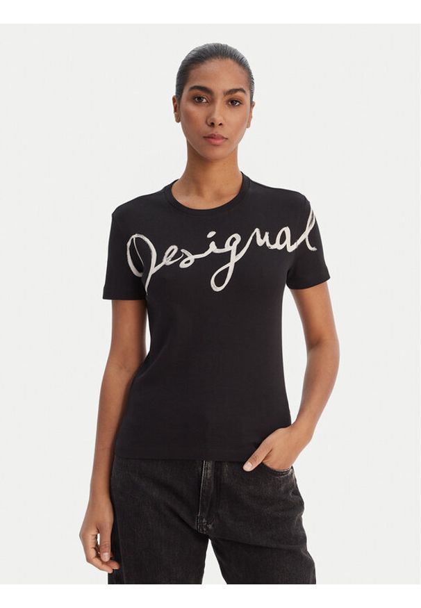 Desigual T-Shirt 26SWTK07 Czarny Regular Fit. Kolor: czarny. Materiał: bawełna