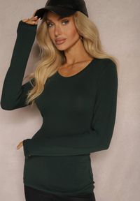 Renee - Zielona Bluzka Longsleeve z Elastycznej Bawełny Lianthia. Kolor: zielony. Materiał: bawełna. Długość rękawa: długi rękaw