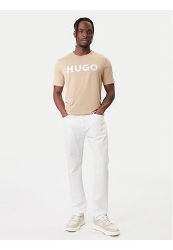 Hugo - HUGO T-Shirt Dulivio 50467556 Beżowy Regular Fit. Kolor: beżowy. Materiał: bawełna