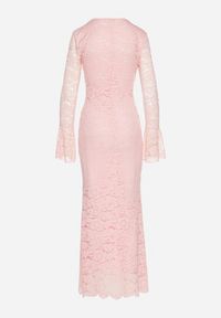 Born2be - Ciemnoróżowa Koronkowa Sukienka o Dopasowanym Kroju z Szerokim Dołem Annadira. Kolor: różowy. Materiał: koronka. Typ sukienki: proste #4