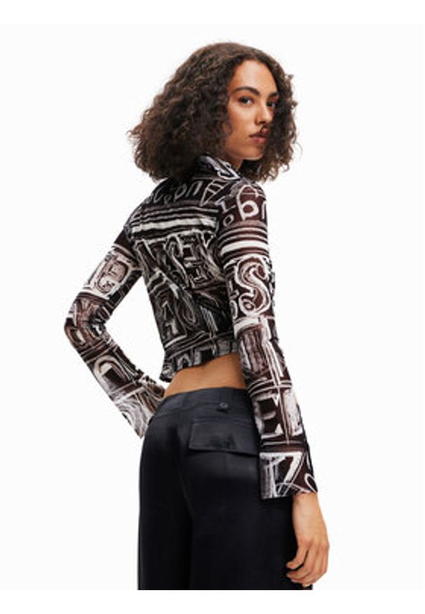 Desigual Koszula Lettering 23SWTKBZ Czarny Slim Fit. Kolor: czarny. Materiał: syntetyk