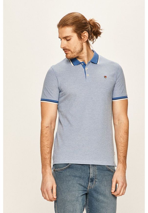 Premium by Jack&Jones - Polo. Okazja: na co dzień. Typ kołnierza: polo. Kolor: niebieski. Materiał: dzianina. Długość: krótkie. Styl: casual