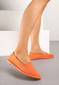 Born2be - Pomarańczowe Espadryle Balerinki z Ozdobnymi Przeszyciami Firavione. Okazja: na co dzień, na imprezę. Kolor: pomarańczowy. Materiał: len. Sezon: lato. Styl: klasyczny, casual