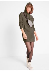 bonprix - Sukienka dresowa z bawełny organicznej. Typ kołnierza: kaptur. Kolor: zielony. Materiał: bawełna, dresówka #2