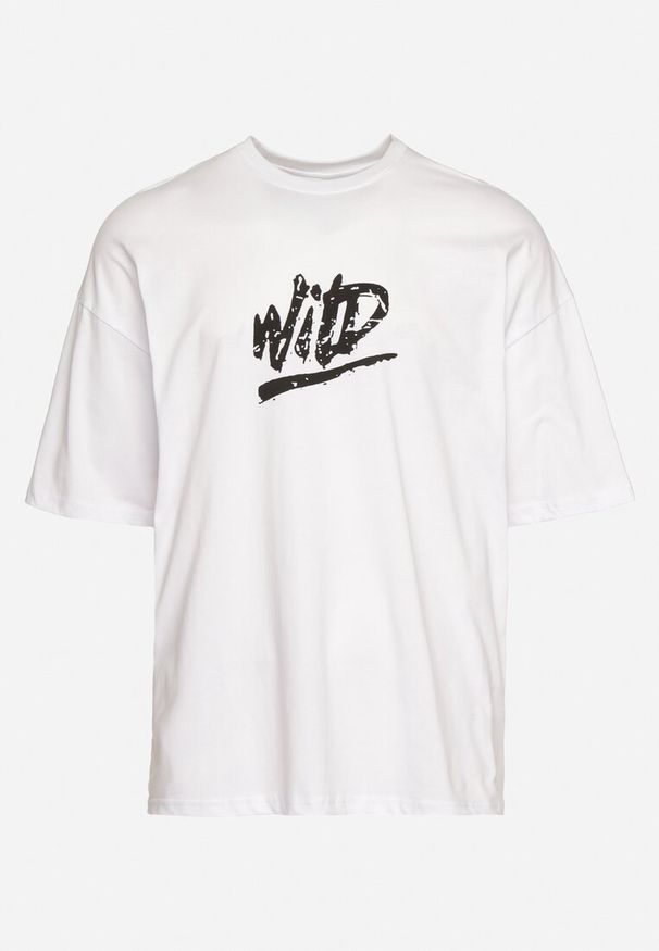 Born2be - Biała Koszulka Bawełniana z Nadrukiem Anfria. Kolor: biały. Materiał: bawełna. Wzór: nadruk. Styl: elegancki