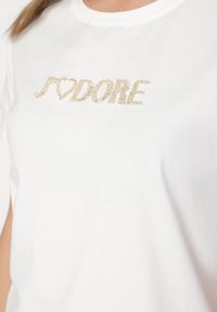 Born2be - Biały Bawełniany T-shirt Ozdobiony Napisem Nalaviraen. Okazja: na randkę, na co dzień, na spacer. Kolor: biały. Materiał: bawełna. Wzór: aplikacja, napisy. Styl: casual, elegancki #4