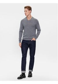 Calvin Klein Sweter K10K110423 Szary Slim Fit. Kolor: szary. Materiał: wełna