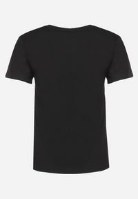Born2be - Czarny Bawełniany T-shirt z Ozdobnym Napisem Floerin. Okazja: na co dzień. Kolor: czarny. Materiał: bawełna. Wzór: napisy. Styl: casual, elegancki