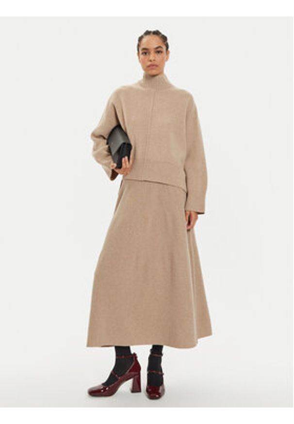 IVY & OAK - IVY OAK Spódnica trapezowa Kaia Rose IO113148 Beżowy Loose Fit. Kolor: beżowy. Materiał: wełna