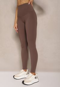 Renee - Brązowe Basicowe Legginsy High Waist Tofelia. Okazja: na co dzień. Stan: podwyższony. Kolor: brązowy. Styl: klasyczny, casual #5