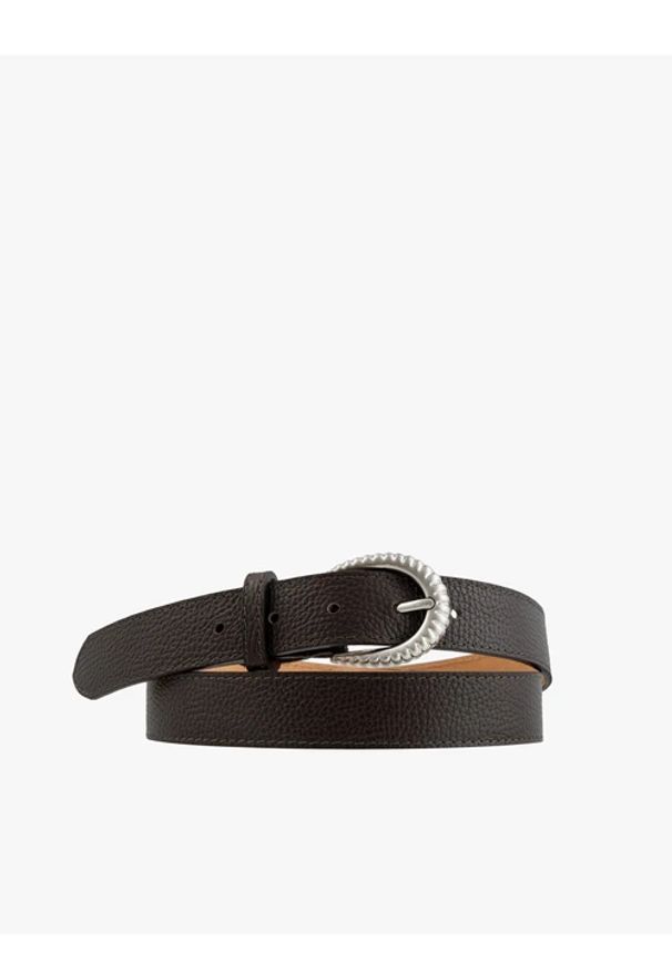 Ryłko - Ciemnobrązowy pasek ze skóry licowej. Kolor: brązowy. Materiał: skóra