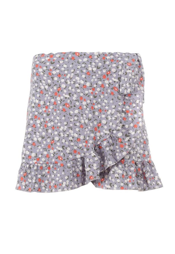 Born2be - Fioletowe Spódnico-Spodenki Phylite. Okazja: na co dzień. Kolor: fioletowy. Materiał: tkanina. Wzór: aplikacja, kwiaty. Styl: casual