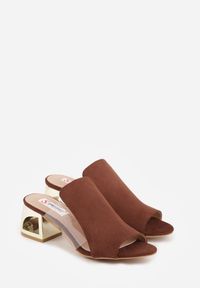 Renee - Brązowe Transparentne Klapki na Słupku z Wkładką ze Skóry Naturalnej Neveliza. Okazja: na co dzień. Kolor: brązowy. Materiał: skóra. Sezon: wiosna, lato. Obcas: na słupku. Styl: casual #2