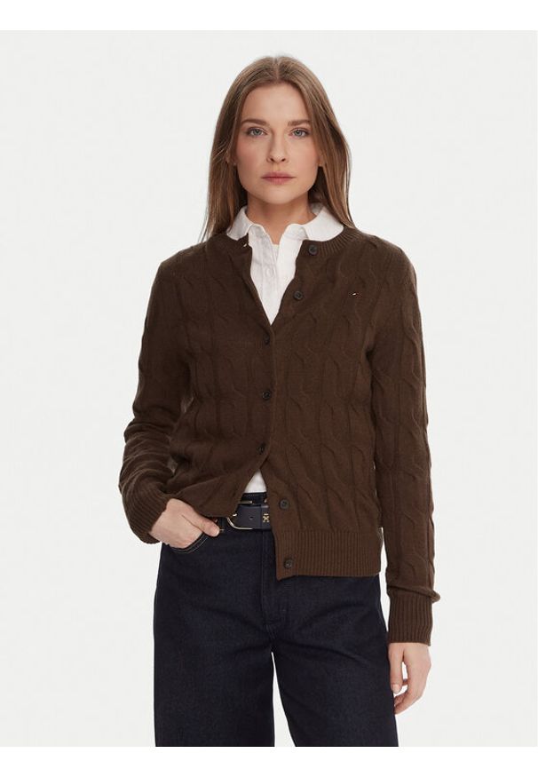 TOMMY HILFIGER - Tommy Hilfiger Kardigan WW0WW47463 Brązowy Regular Fit. Kolor: brązowy. Materiał: wełna