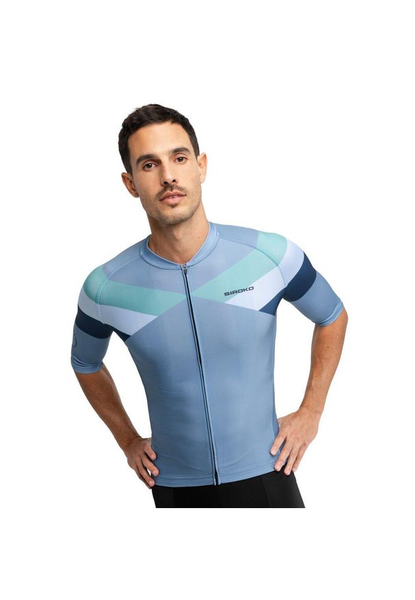 SIROKO - Męska koszulka rowerowa z krótkim rękawem Kolarstwo Siroko M2 Susten. Kolor: niebieski. Długość rękawa: krótki rękaw. Długość: krótkie. Sezon: lato. Sport: kolarstwo