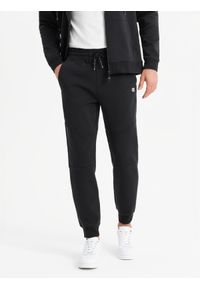 Ombre Clothing - Spodnie męskie dresowe ze ściągaczami i ozdobnym zamkiem – czarne V3 - Rozmiar: M. Kolor: czarny. Materiał: dresówka. Styl: sportowy, elegancki #11
