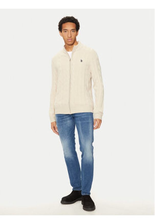 U.S. Polo Assn. Sweter MUP3791 Beżowy Regular Fit. Typ kołnierza: polo. Kolor: beżowy. Materiał: syntetyk