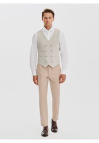 Pako Lorente - PAKO LORENTE - Beżowa dwurzędowa kamizelka w drobną kratę. Kolor: beżowy. Materiał: poliester, wiskoza, elastan. Wzór: kratka. Styl: młodzieżowy, elegancki #9