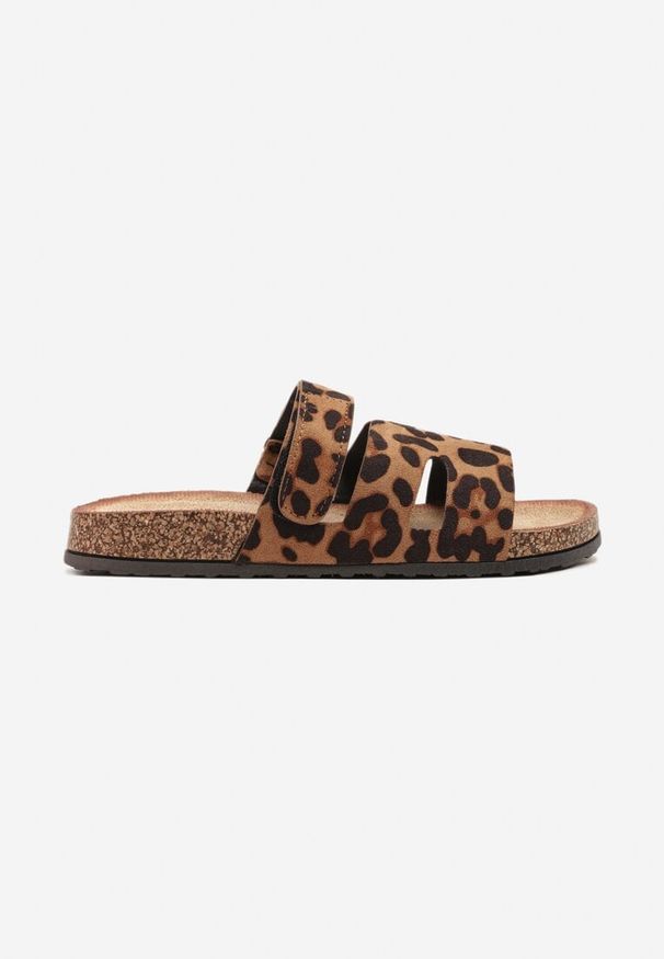 Born2be - Panterkowe Klapki z Imitacji Zamszu z Geometryczną Cholewką Galiriela. Okazja: na co dzień. Materiał: zamsz. Wzór: geometria. Styl: elegancki, casual