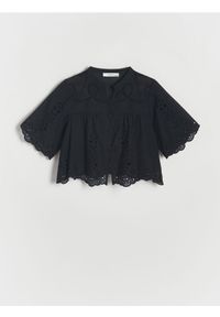 Reserved - Ażurowa koszula z bawełny - czarny. Kolor: czarny. Materiał: bawełna. Długość: krótkie. Wzór: ażurowy #1
