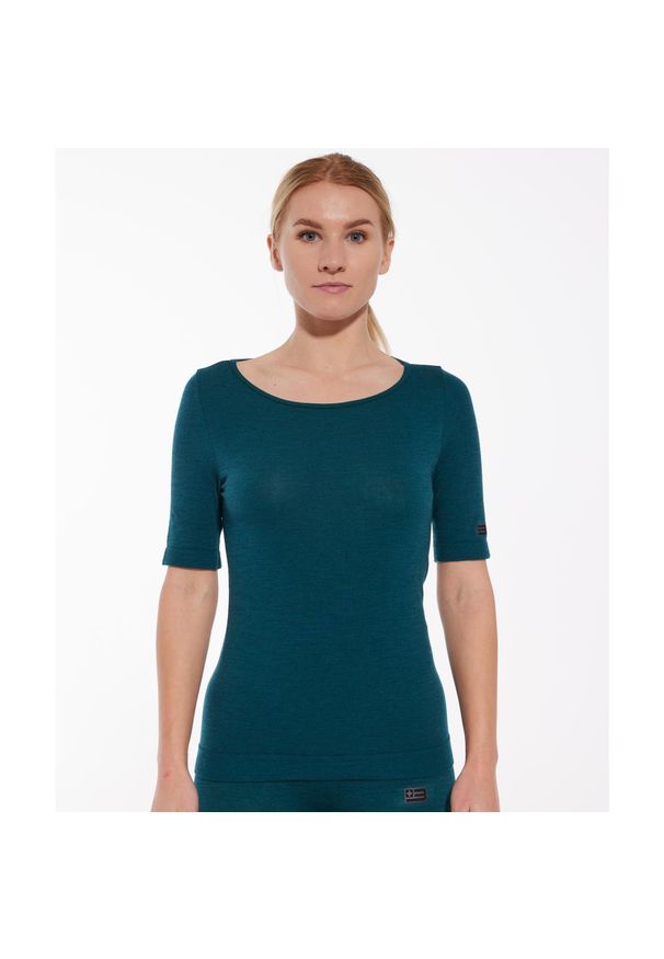 Koszulka damska z krótkim rękawem Brubeck JOGA MERINO. Kolor: zielony. Długość rękawa: krótki rękaw. Długość: krótkie. Sport: joga i pilates