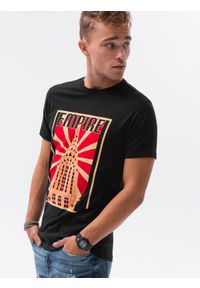 Ombre Clothing - T-shirt męski z nadrukiem S1434 V-2B - czarny - XXL. Kolor: czarny. Materiał: bawełna. Wzór: nadruk. Styl: klasyczny