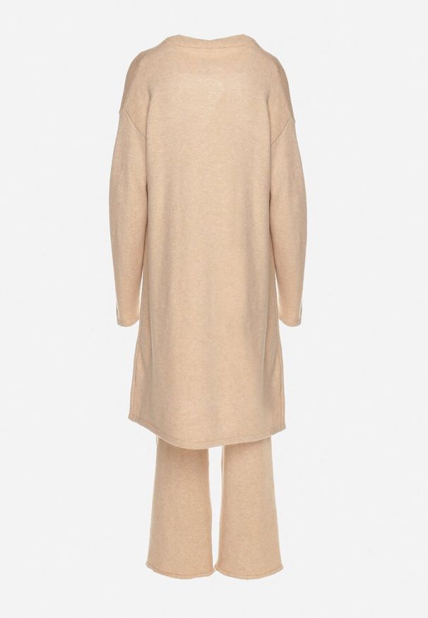 Born2be - Beżowy Dzianinowy Komplet z Wełną Kardigan Top i Szerokie Spodnie Daivonne. Kolor: beżowy. Materiał: dzianina, wełna