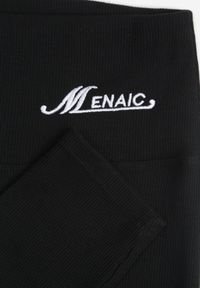 Renee - Czarne Prążkowane Legginsy High Waist z Haftowanym Napisem z Boku Eunedeia. Okazja: na co dzień. Stan: podwyższony. Kolor: czarny. Materiał: prążkowany. Długość: krótkie. Wzór: napisy, haft. Styl: elegancki, casual #2