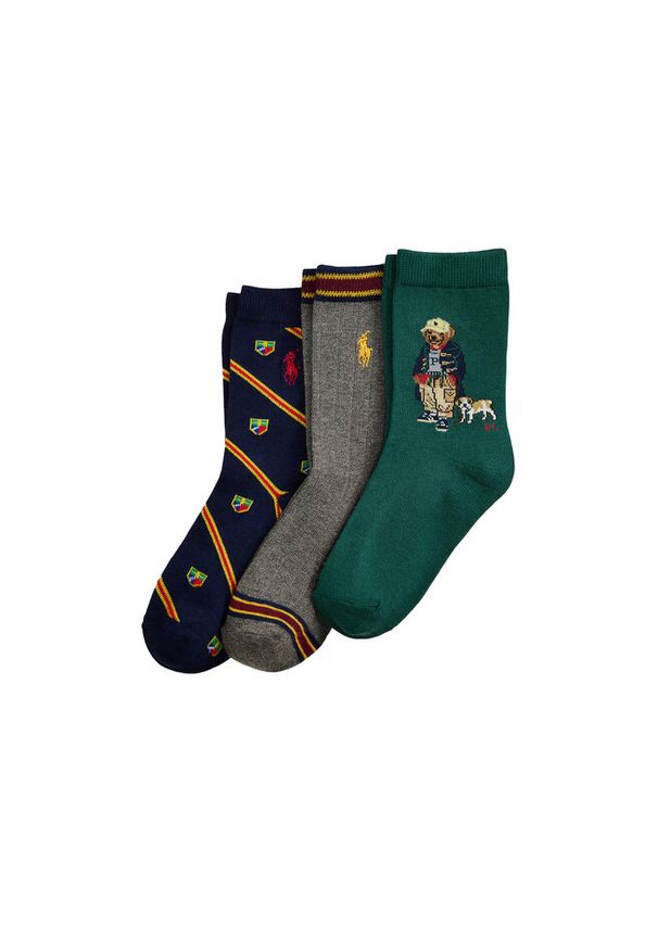 Zestaw 3 par wysokich skarpet dziecięcych Polo Ralph Lauren. Wzór: kolorowy