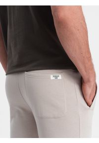 Ombre Clothing - Męskie spodnie dresowe z nogawką bez ściągacza - jasnobeżowe V1. Kolor: beżowy. Materiał: dresówka. Wzór: aplikacja. Styl: klasyczny, sportowy #6