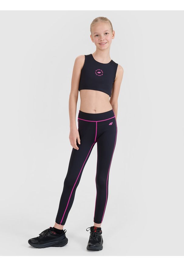 4f - 4F Biustonosz sportowy szybkoschnący dziewczęcy - czarny 158/164 (12-14 lat). Kolor: czarny. Sezon: lato. Styl: sportowy